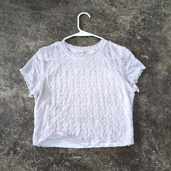 Atelier By Kirious Crop Top Womens L White Floral Short Sleeve Summer Vacation - Picture 1 of 8